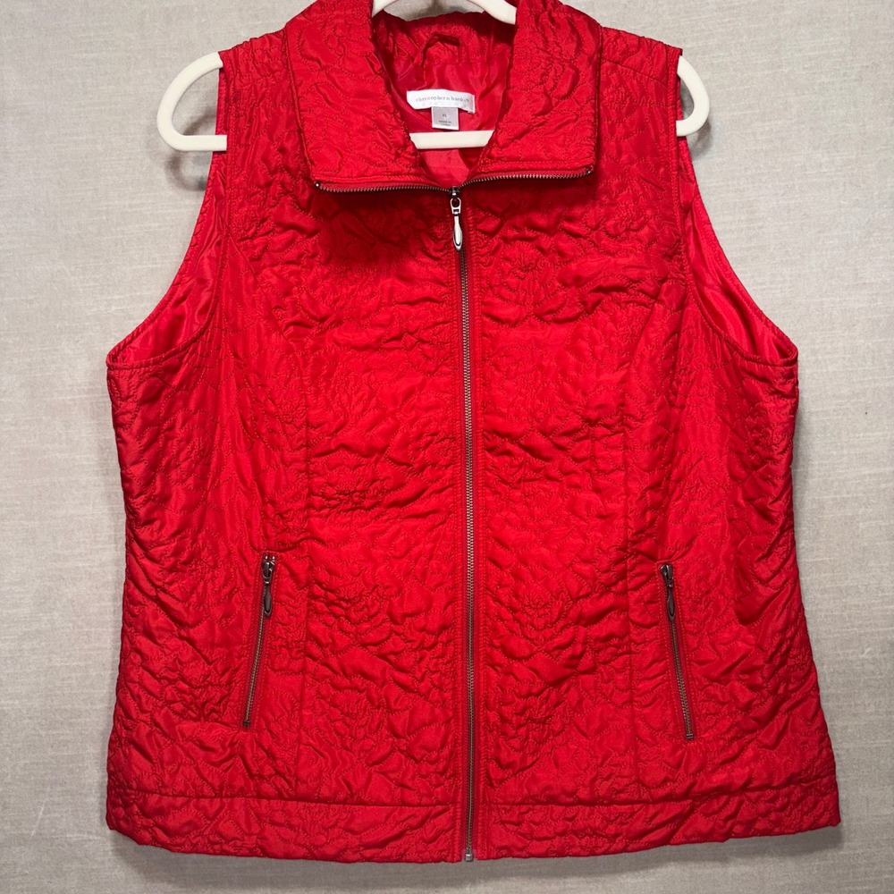 Christopher Banks Quilted Vest XL Red Floral Cozy Soft Chic Capsule Layering
